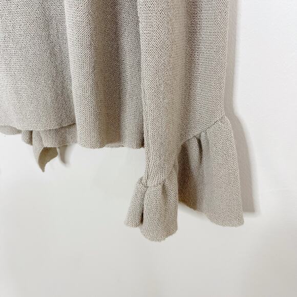 Beyond Threads Wool Alpaca Ruffle Cardigan Sweater Large L Cream Bell Cuff Women - Picture 7 of 12